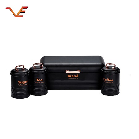 The manufacturer directly supplies black fashionable simple atmospheric storage sealed cans, candy, tea, coffee, classified identification, iron cans