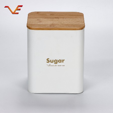 厂家直销 时尚简约白色方形储物密封罐 家用分类收纳木盖储物铁罐
