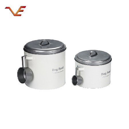 Grey and white directly supplied by the manufacturer Simple storage round iron can Kitchen miscellaneous grain storage sealed tank with spoon