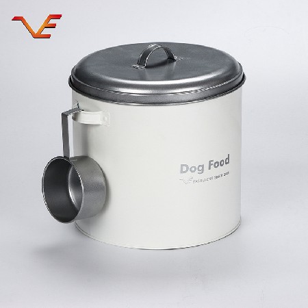 厂家直供灰白配色简约储蓄圆形铁罐厨房杂粮收纳储蓄密封罐带勺子