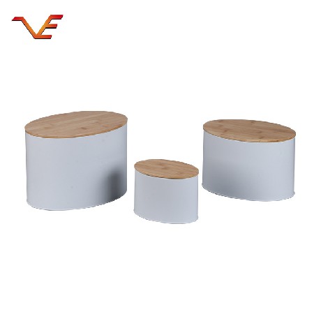 Egg shaped iron sheet and wood lid storage tank Tea, grains, cereals, condiments, sorting, storage tank Family storage tank