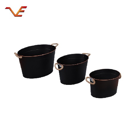 Antique light luxury ice bucket three piece suit wholesale iron sheet craft large capacity stainless steel ice bucket hemp rope handle anti pinch