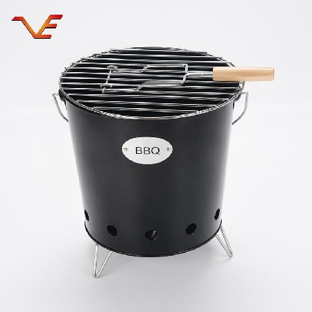 Portable small BBQ outdoor round BBQ bucket wholesale camping charcoal grill with mesh