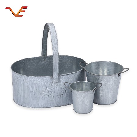 Iron household water bucket cylinder three piece set, large, medium and small sized, multi-functional portable large capacity bucket for washing face and hand